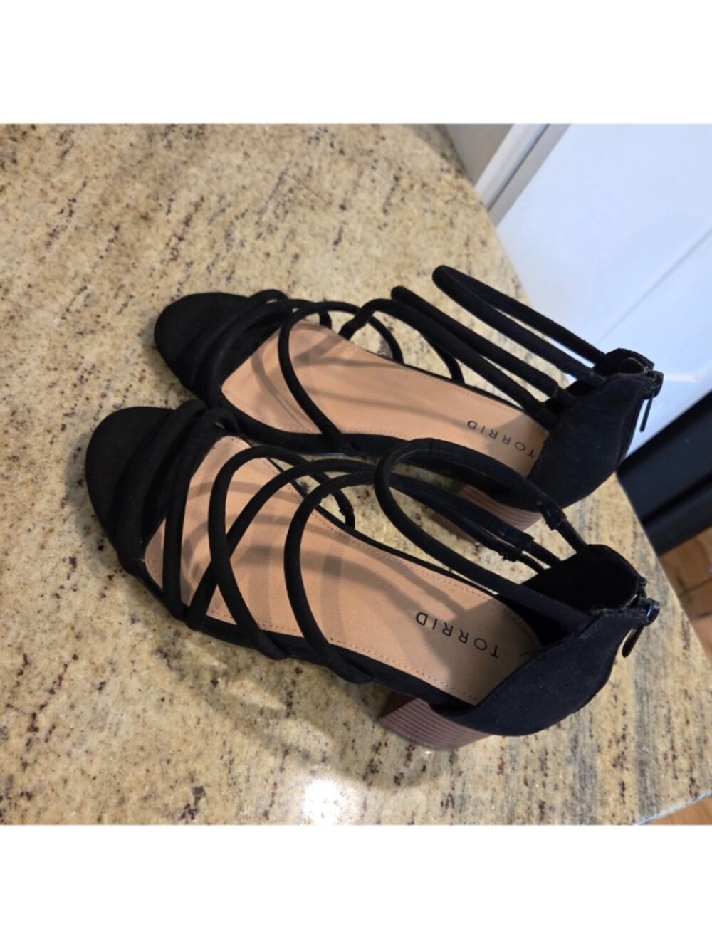 Torrid Strappy Sandals Womens US 7W Black Fabric Block Heel Open Toe Back Zip - Picture 2 of 14